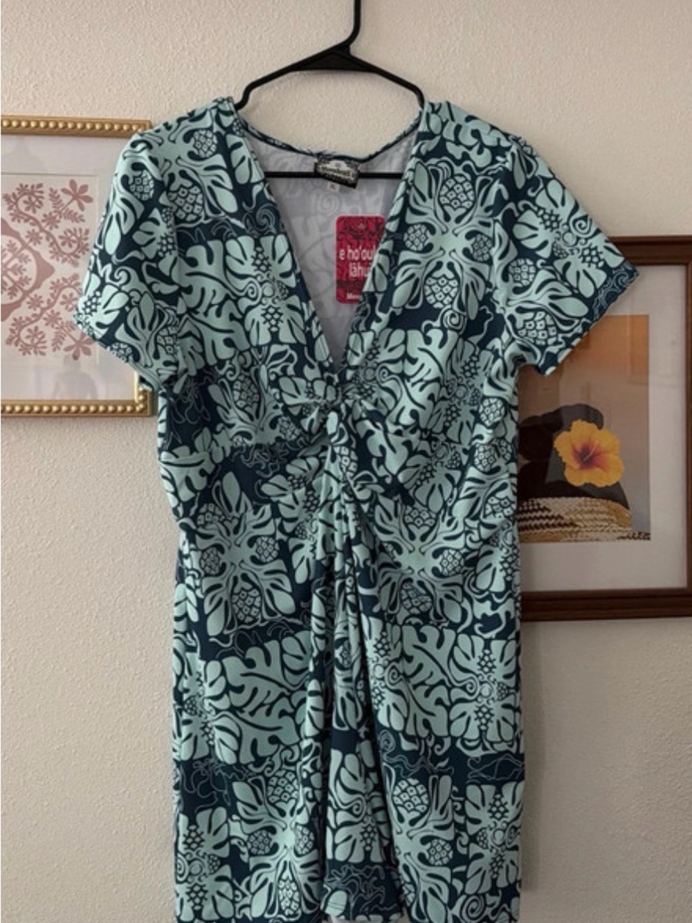 Manuhealii Teal and Navy Floral V-Neck Romper